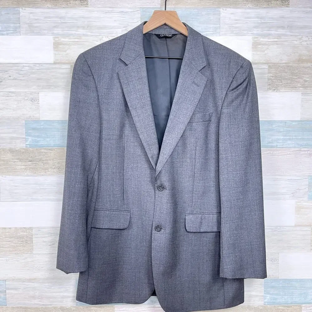 Jos A Bank Wool Nailhead Suit Gray Mens Two Button 41L Jacket 35L Pleated Pants